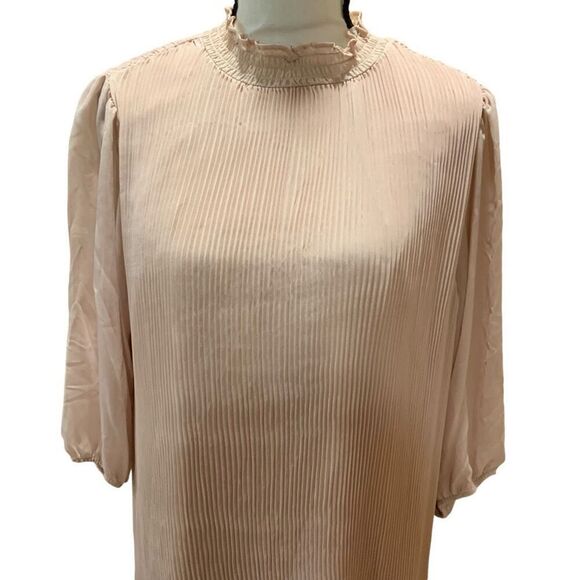 Nanette Lepore Chiffon Shift Dress Plisse Soft Pink  Savannah Rose Size 14 NWT - Picture 6 of 15